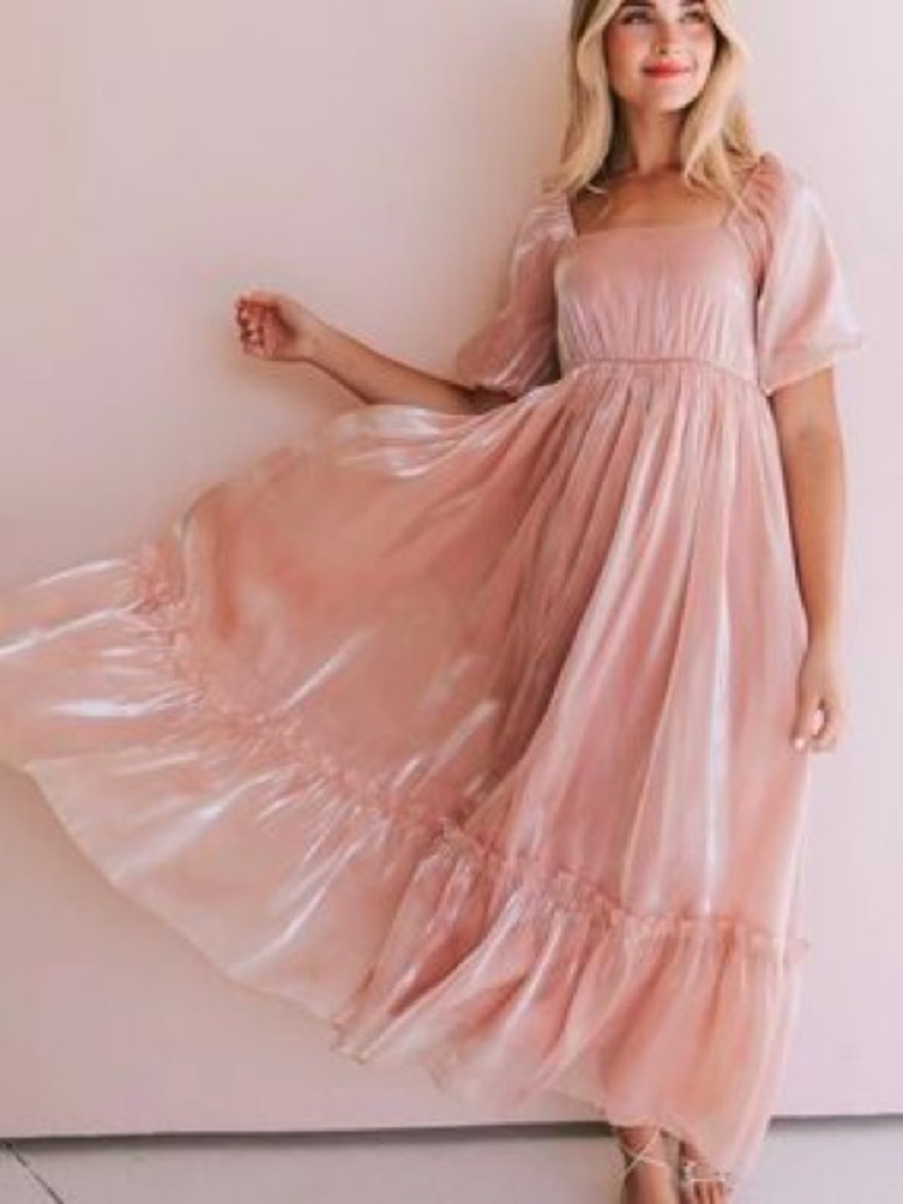 On loved babe pink puff sleeve dress L